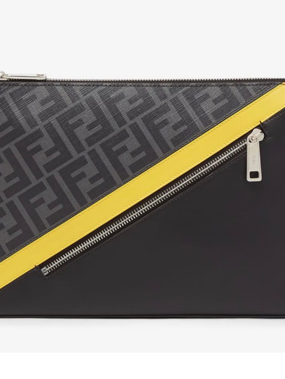FENDI DIACONAL CLUTCH Grey fabric pouch